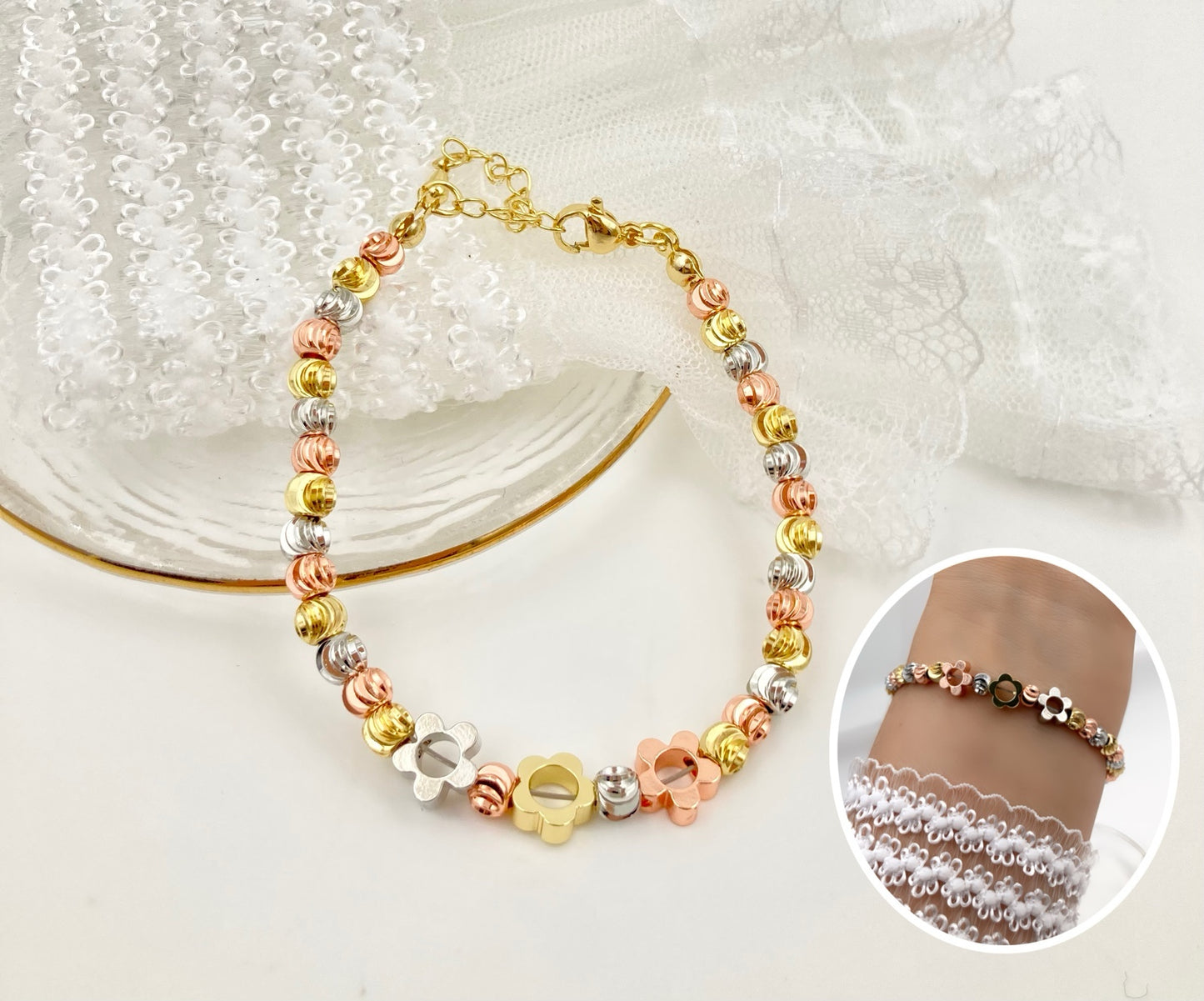 RA6407 - PULSERA EN RODIO 3 OROS