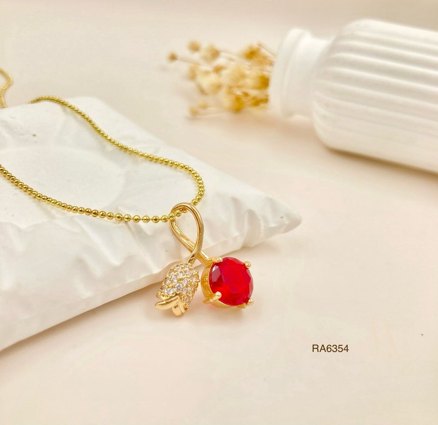 RA6354 - DIJE TULIPÁN CON CADENA RODIO