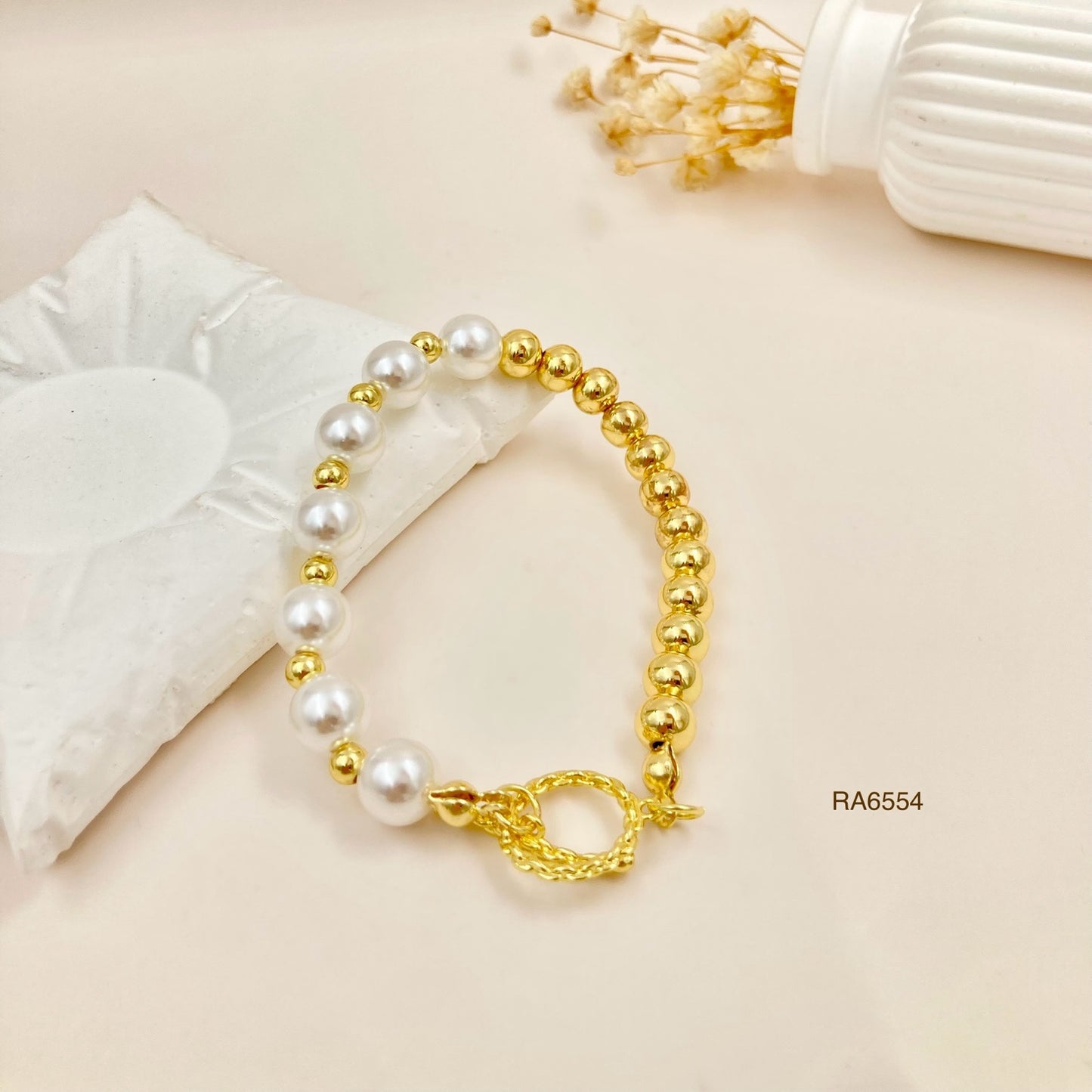 RA6554 - PULSERA BALINES Y PERLAS RODIO