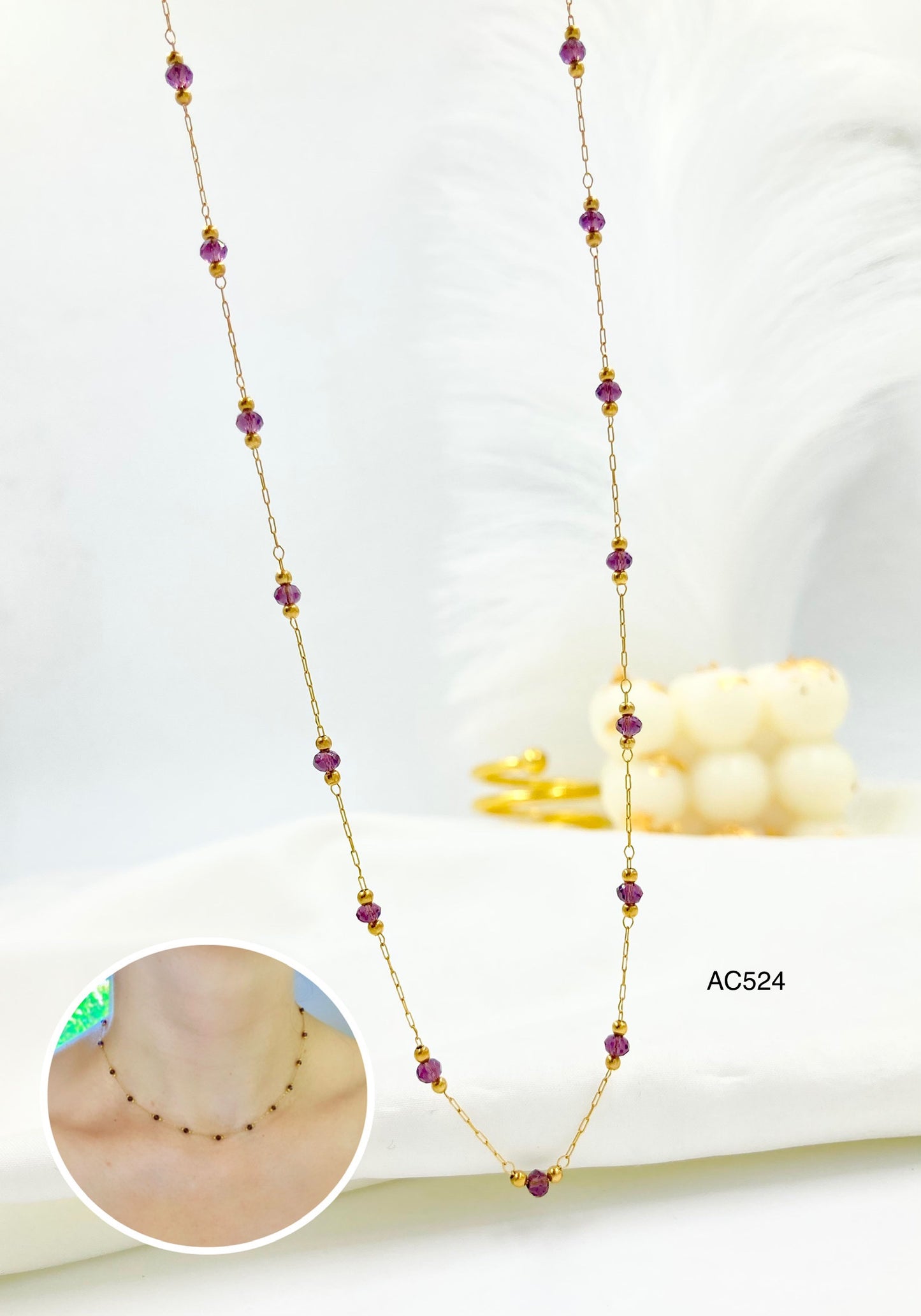 AC524 - CHOKER MURANO MORADO ACERO ORO ROSA