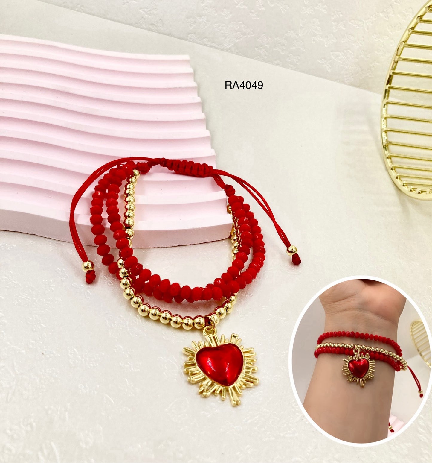 RA4049 - PULSERA TRES EN UNO CORAZÓN DE JESUS RODIO