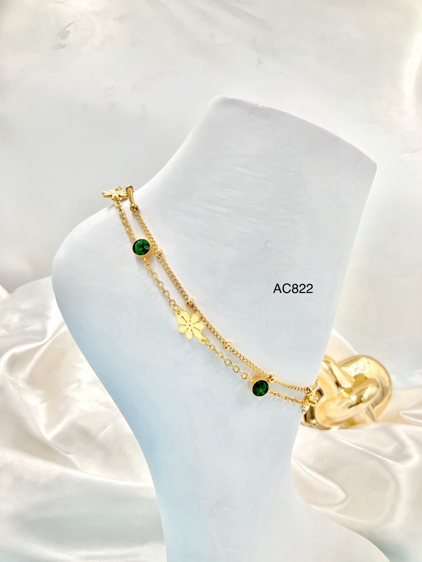 AC822 - TOBILLERA FLOR VERDE ACERO
