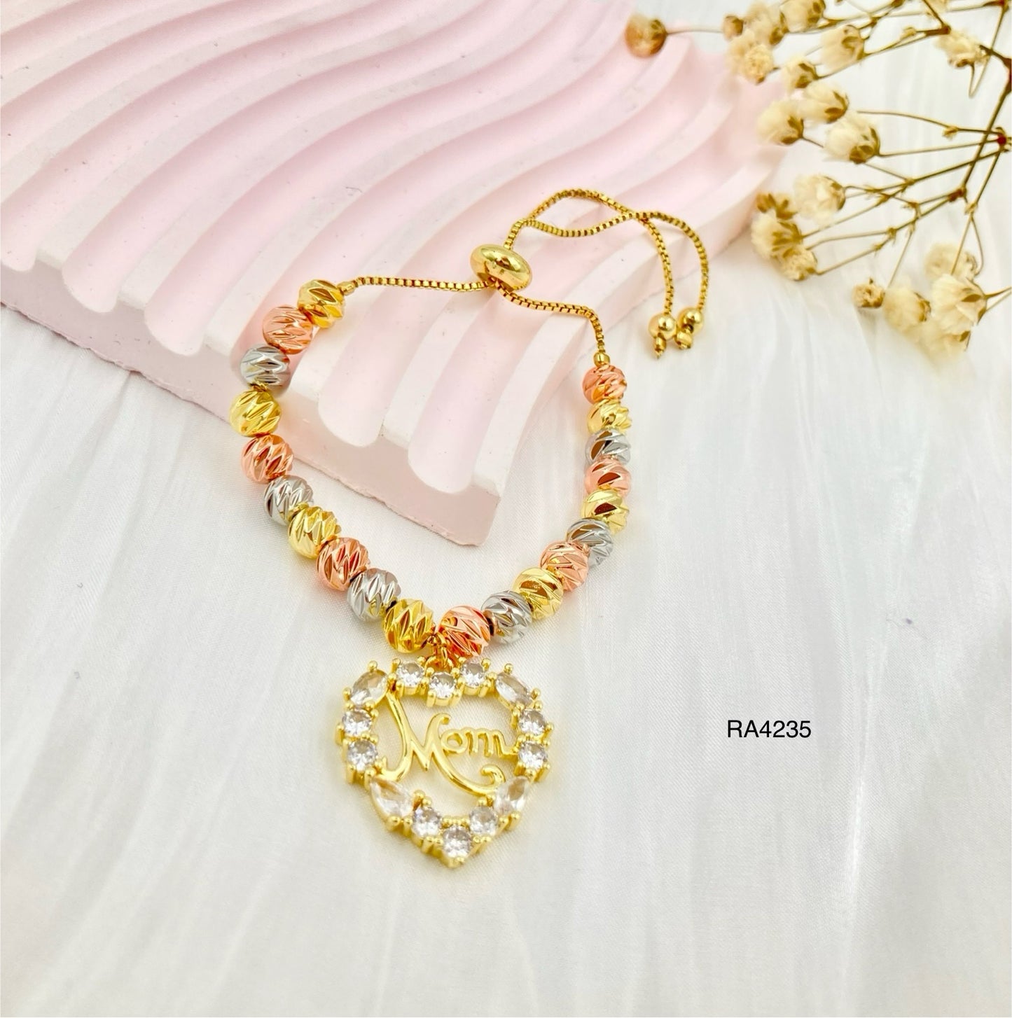 RA4235 - PULSERA RODIO 3 OROS DIJE MOM