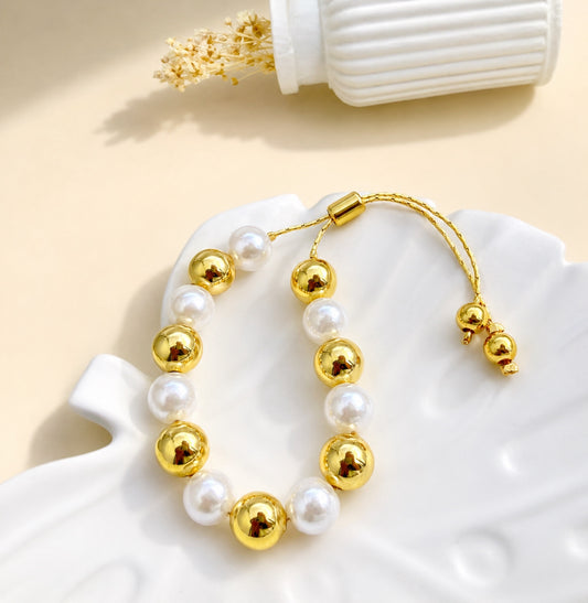 RA7082 - PULSERA RODIO PERLAS Y BALÍN