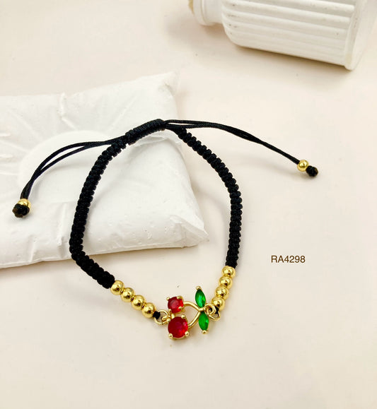 RA4298 - PULSERA CEREZA HILO NEGRO RODIO