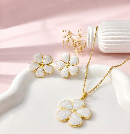 AC1662 - JUEGO ACERO FLOR BLANCA
