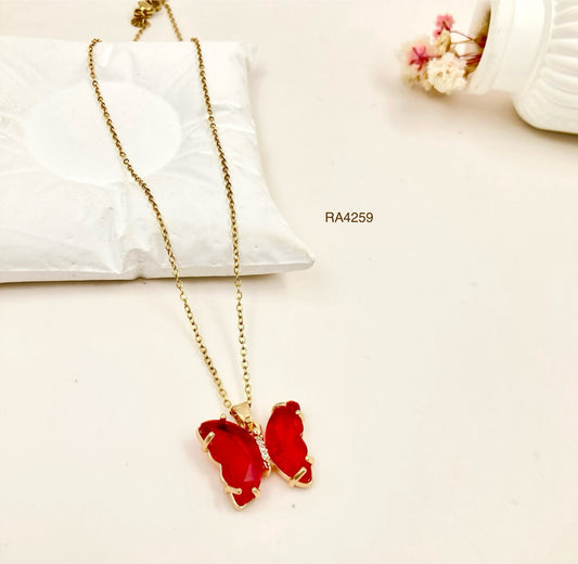 RA4259 - CADENA Y DIJE MARIPOSA ROJA RODIO