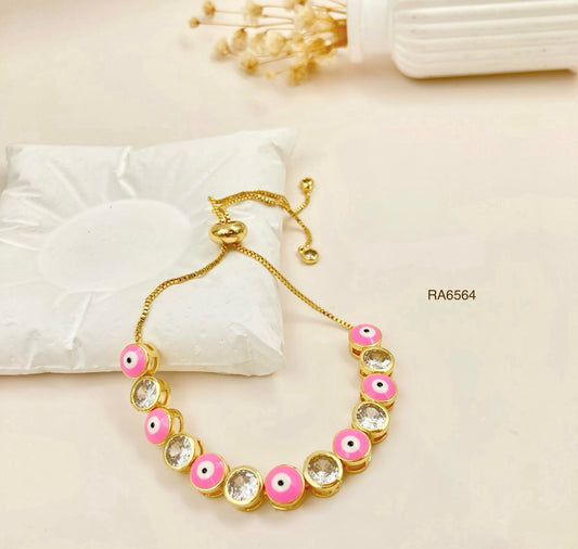 RA6564 - PULSERA OJITOS ROSADO RODIO