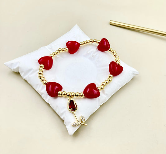 RA6508 - PULSERA TULIPÁN CORAZONES RODIO