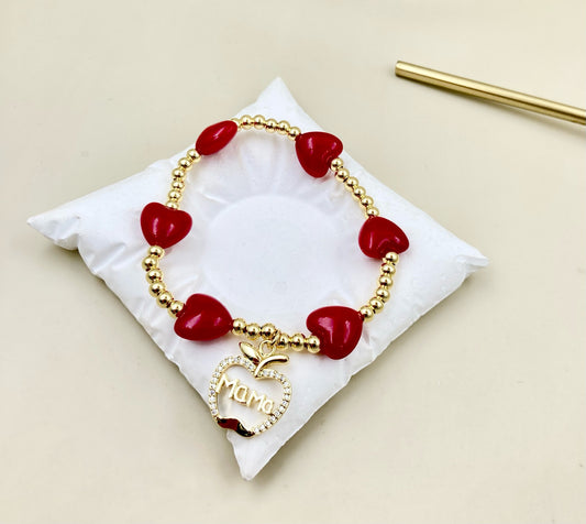 RA6506 - PULSERA MAMÁ CORAZONES RODIO