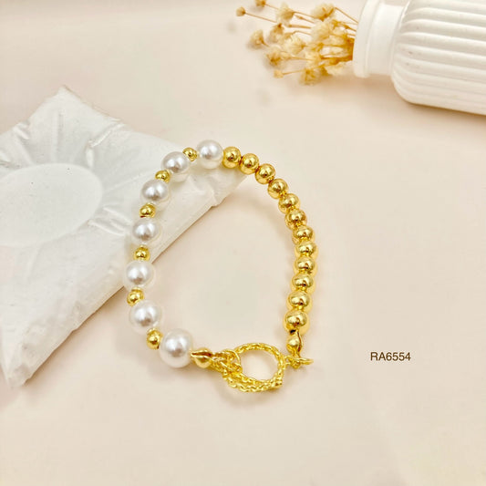 RA6554 - PULSERA BALINES Y PERLAS RODIO