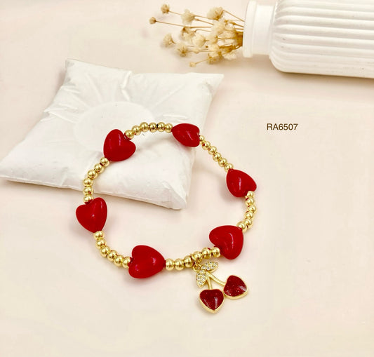RA6507 - PULSERA CEREZA CORAZONES RODIO
