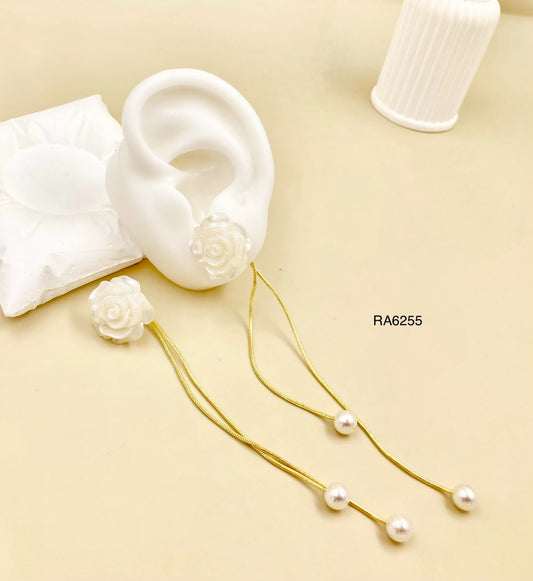 RA6255 - ARETE LARGO ROSA BLANCA RODIO