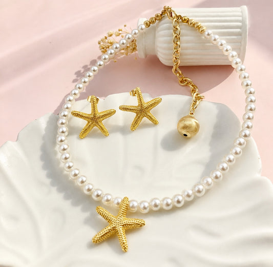 RA7169 - JUEGO RODIO PERLAS ESTRELLAS