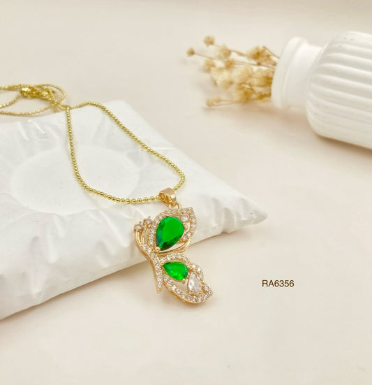 RA6356 - DIJE MARIPOSA CIRCON VERDE CON CADENA RODIO