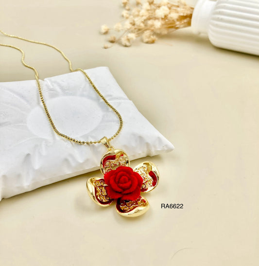 RA6622 - DIJE ROSA EN RODIO CON CADENA