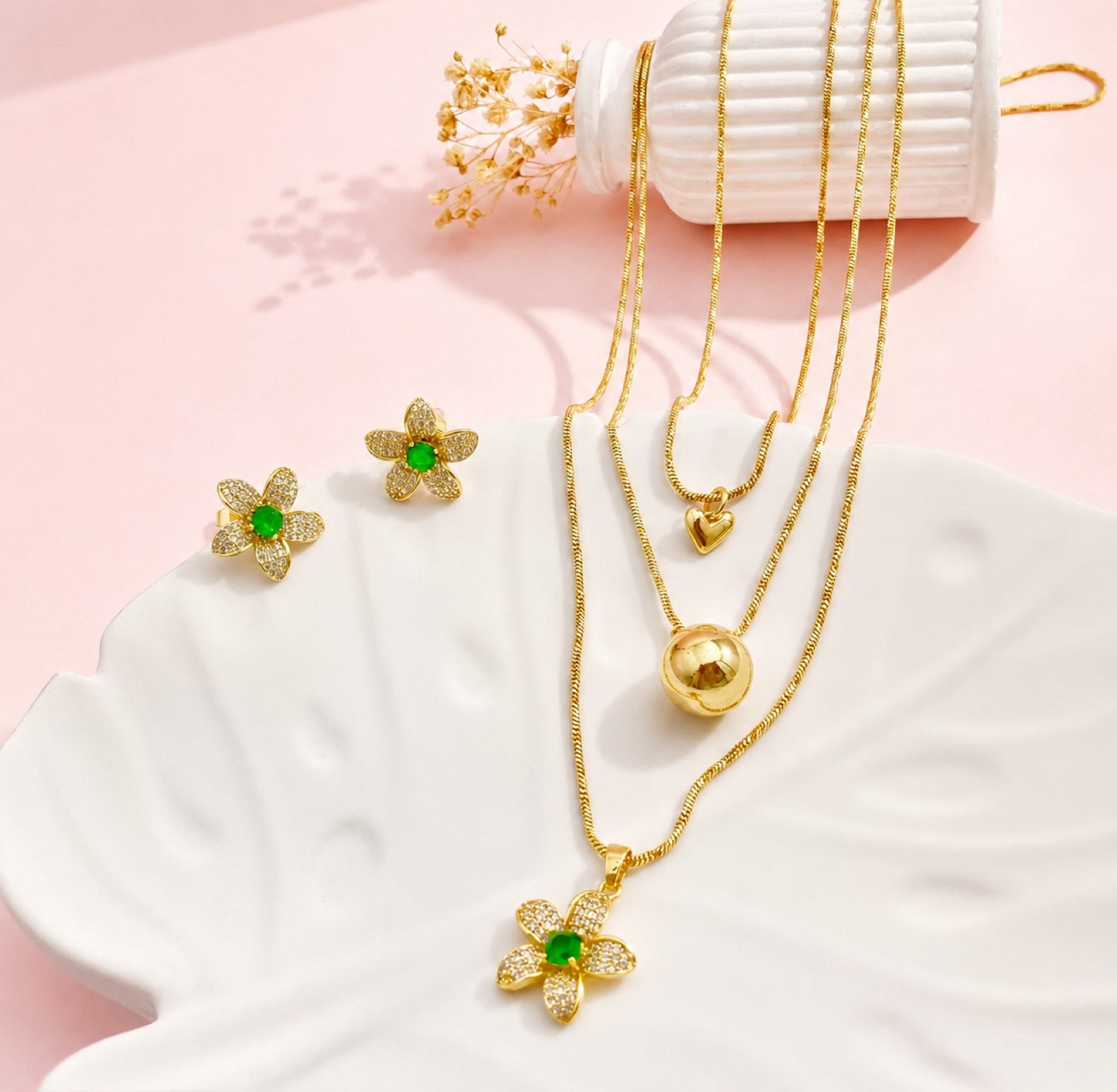 RA7174 - JUEGO RODIO FLOR 3 COLLARES