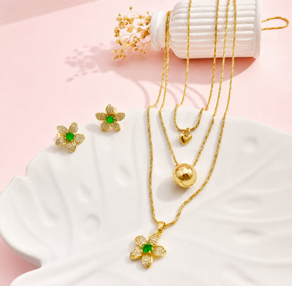 RA7174 - JUEGO RODIO FLOR 3 COLLARES