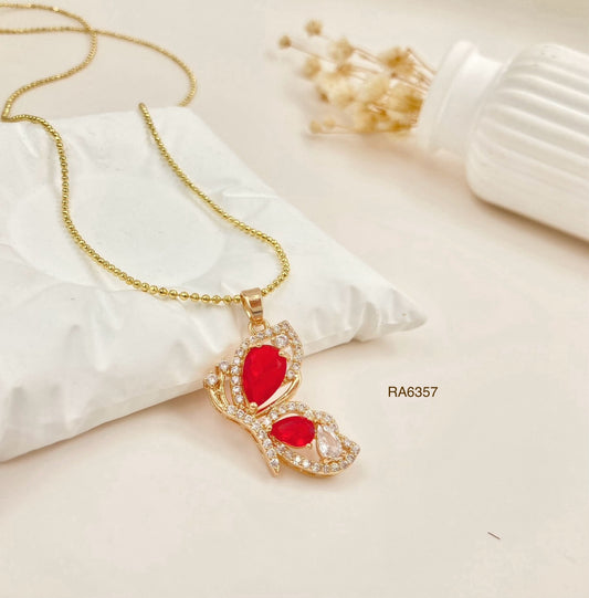RA6357 - DIJE MARIPOSA CIRCON ROJO CON CADENA RODIO
