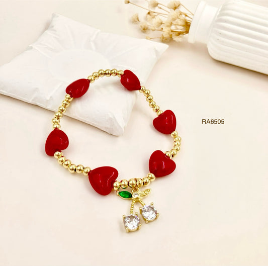 RA6505 - PULSERA CEREZA CORAZONES RODIO
