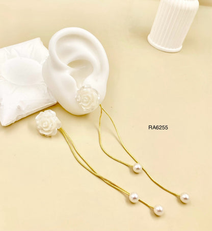 RA6255 - ARETE LARGO ROSA BLANCA RODIO