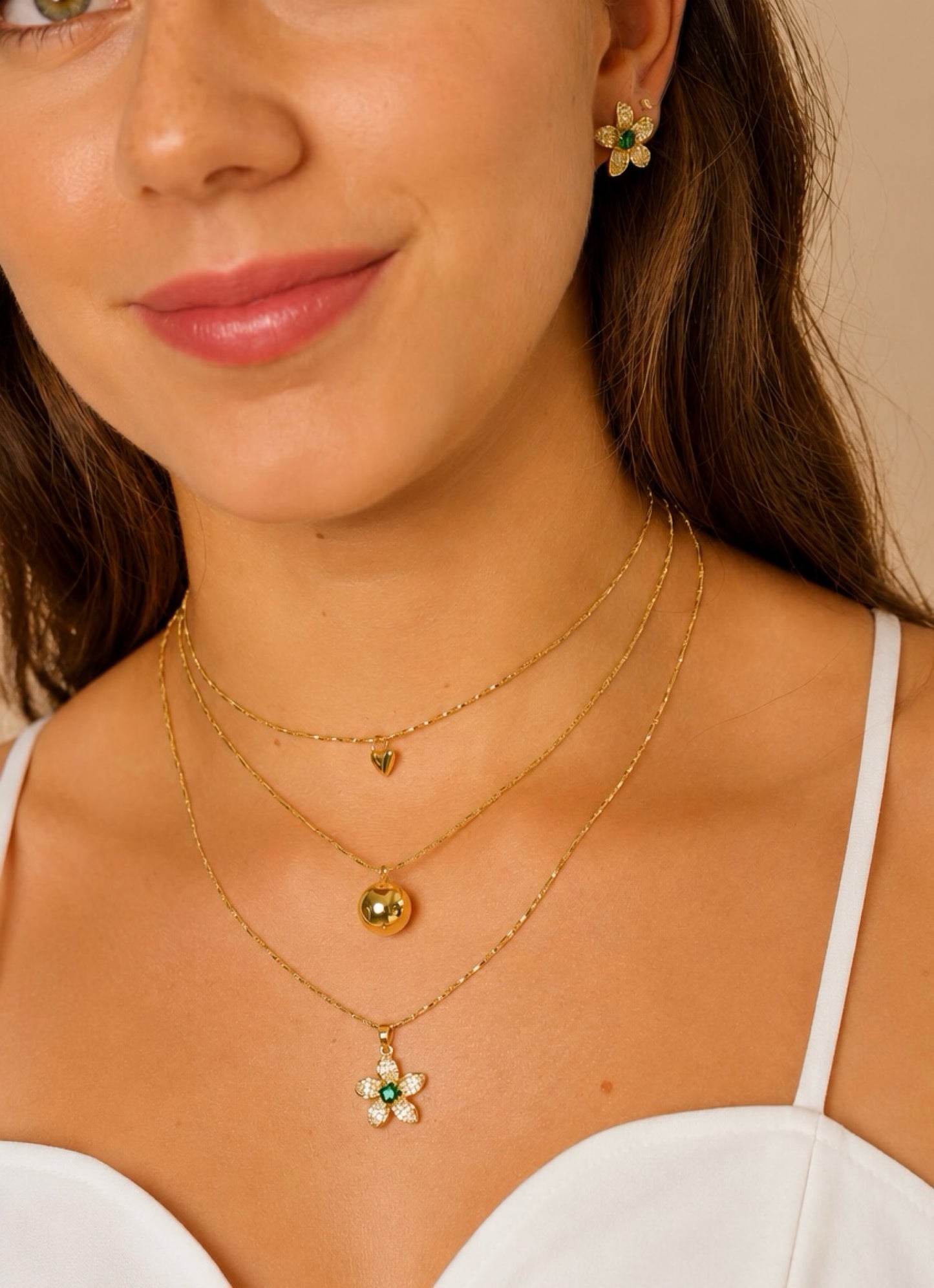 RA7174 - JUEGO RODIO FLOR 3 COLLARES