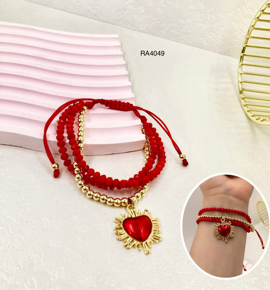RA4049 - PULSERA TRES EN UNO CORAZÓN DE JESUS RODIO