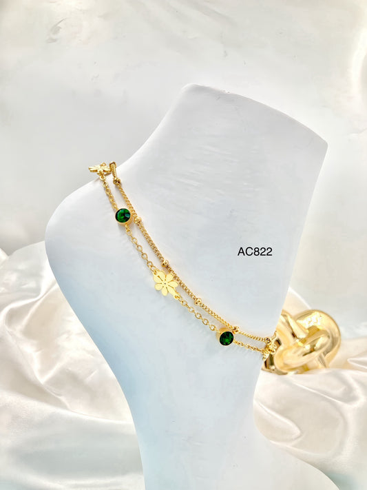AC822 - TOBILLERA FLOR VERDE ACERO