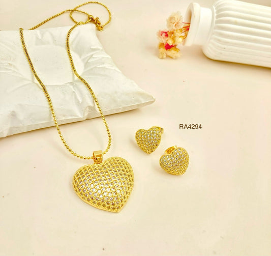 RA4294 - JUEGO EN RODIO CORAZÓN PIEDRA INCRUSTADA