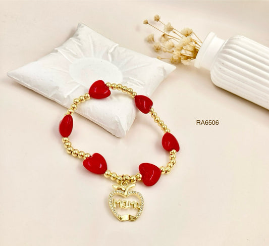 RA6506 - PULSERA MAMÁ CORAZONES RODIO