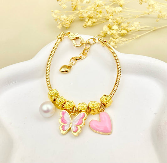 RA6446 - PULSERA TIPO PANDORA DIJE MARIPOSA COLGANTE RODIO