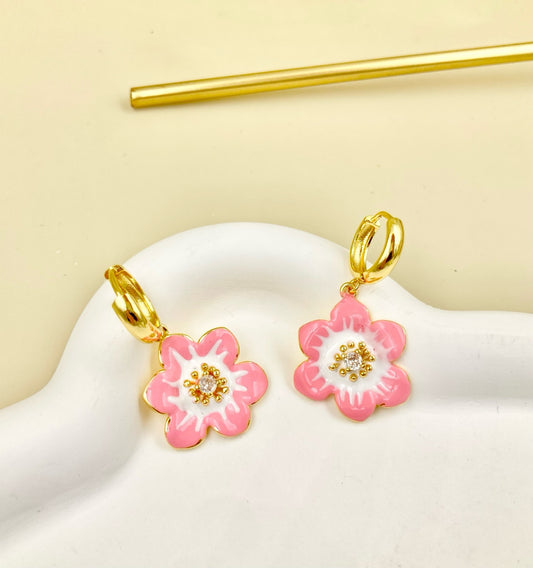 RA4664 - ARETE RODIO FLOR ROSADA