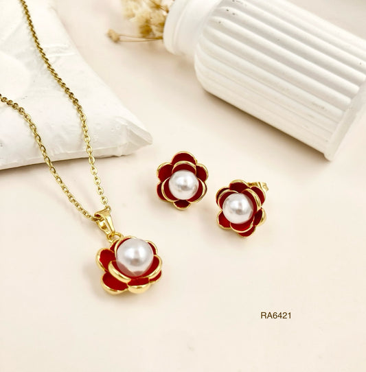 RA6421 - JUEGO FLOR ROJO RODIO