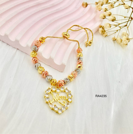 RA4235 - PULSERA RODIO 3 OROS DIJE MOM