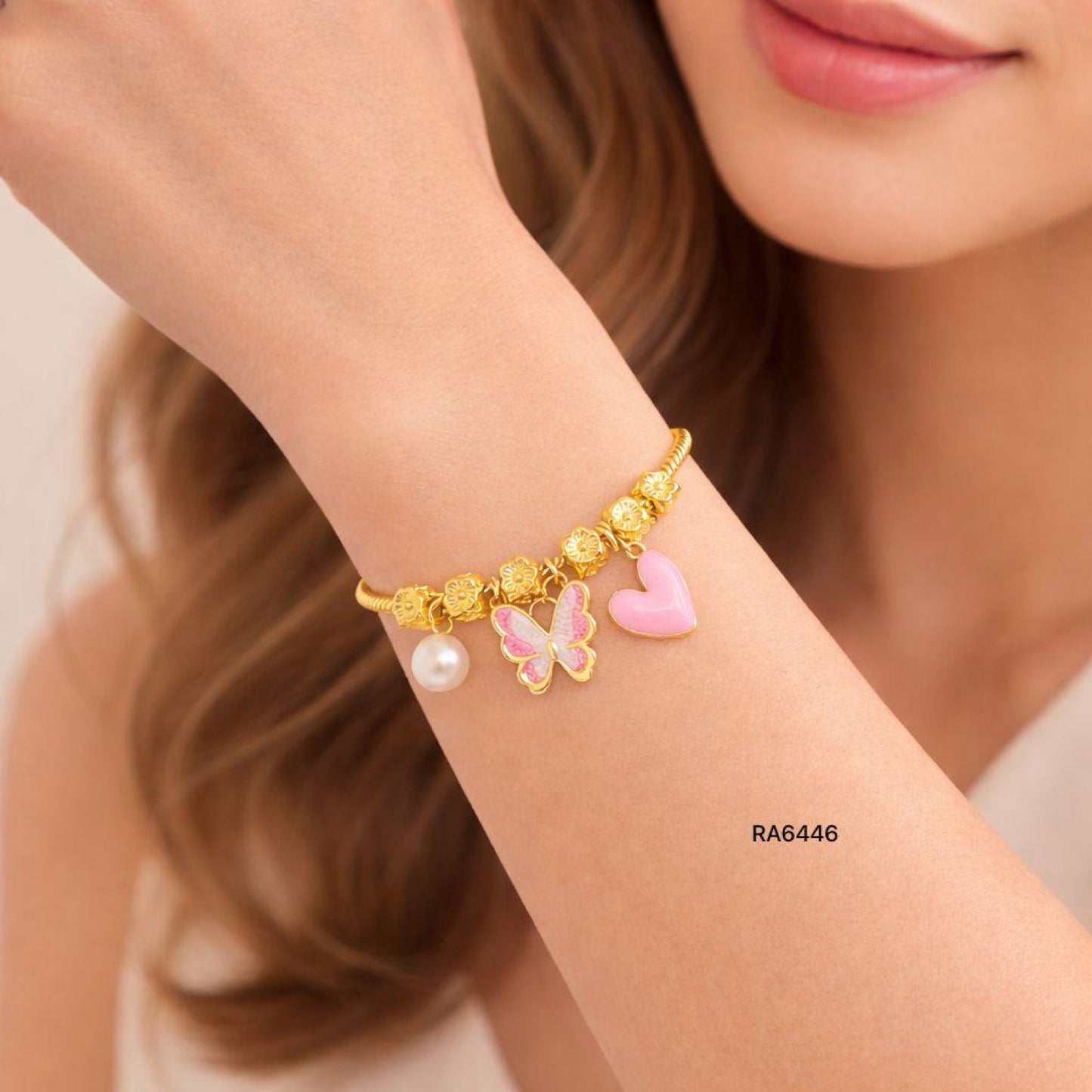 RA6446 - PULSERA TIPO PANDORA DIJE MARIPOSA COLGANTE RODIO