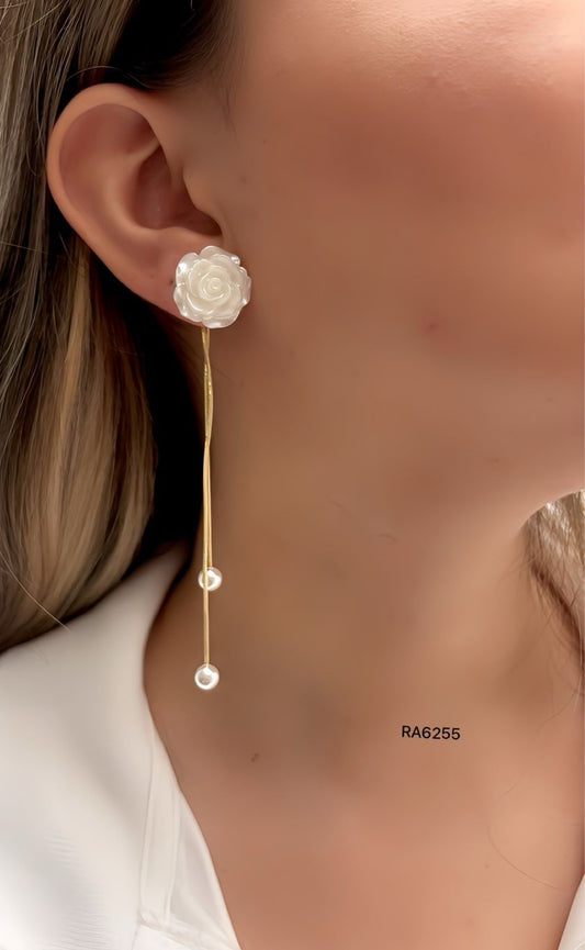 RA6255 - ARETE LARGO ROSA BLANCA RODIO