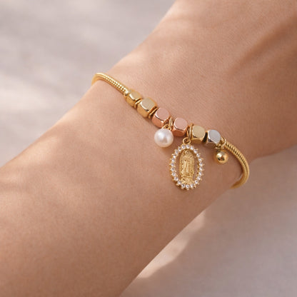 RA6448 - PULSERA TIPO PANDORA DIJE VIRGEN COLGANTE RODIO